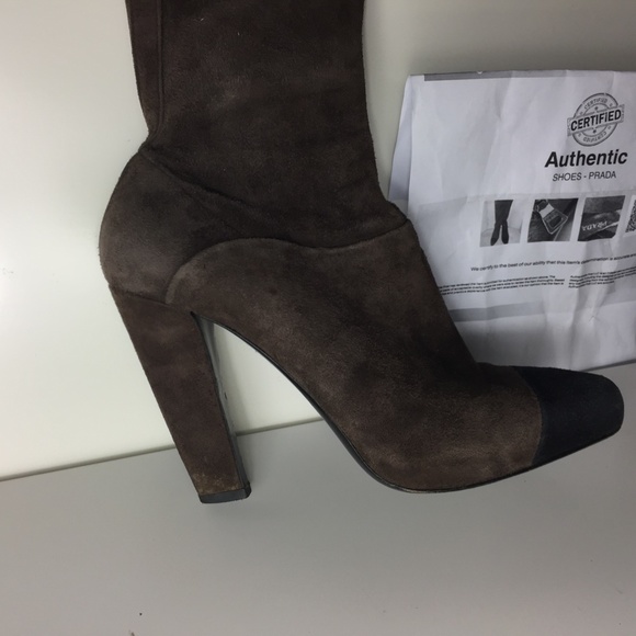 PRADA BROWN KNEE HIGH HEALS SIZE 39 US 8.5 - Picture 2 of 16